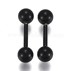 304 Stainless Steel Ball Stud Earrings, Barbell Cartilage Earrings, Electrophoresis Black, 13.5x5mm, Pin: 1mm, 24pairs/set