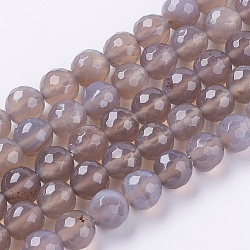 Chapelets de perles en agate grise naturelle, facette, ronde, gris foncé, 8mm, Trou: 1mm, Environ 48 pcs/chapelet, 15 pouce