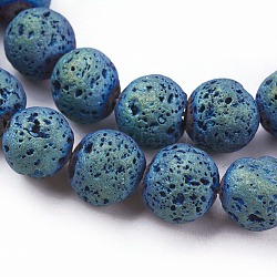 Fili di perle di roccia lavica naturale elettrodeposta sottovuoto, tondo, verde placcato, 10~10.5mm, Foro: 1.5 mm,circa40pcs/filo, 15.55 pollici (39.5 cm)