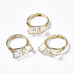 Anillos de dedo de cristal de cuarzo natural ajustable, con los fornituras de bronce de oro luz, nosotros tamaño 8 (18.1 mm)