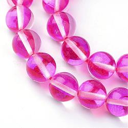 Synthetische Mondstein Perlen Stränge, holographische Perlen, gefärbt, Runde, tief rosa, 6 mm, Bohrung: 1 mm, ca. 60~62 Stk. / Strang, 14~15 Zoll