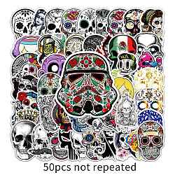 Halloween Theme Luminous Body Art Tattoos Stickers, Removable Temporary Tattoos Paper Stickers, Skull, Mixed Color, 55~85mm, 50pcs/set