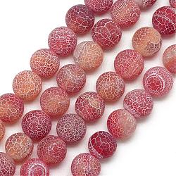 Chapelets de perle en agate patinée naturelle, mat, teinte, ronde, rouge indien, 7.5~8mm, Trou: 1.2~1.4mm, Environ 49 pcs/chapelet, 15.5 pouce