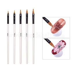 5 Pcs Nail Art Brush Pens, Wood Handle & Nylon Fiber Pen Head, White, 185~195x7mm, 5pcs/set