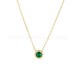 Женские плоские круглые ожерелья с кубическим цирконием, 925 украшение из стерлингового серебра, реальный 18k позолоченный, 15.75 дюйм (40 см)