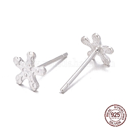 925 Sterling Silver Stud Earring Findings, with 925 Stamp, Flower, Silver, 6.5x6.5mm, Pin: 0.8mm