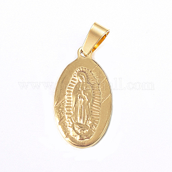 304 pendentifs dame de guadalupe en acier inoxydable, ovale avec la Vierge Marie, or, 23x14x3mm, Trou: 7x4mm