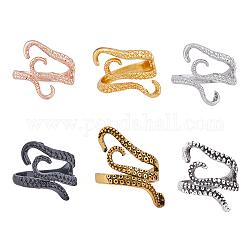 SUPERFINDINGS 6Pcs 6 Style Alloy Octopus Tentacle Open Cuff Rings Set, Knitting Loop Crochet Loop, Yarn Guide Finger Holder for Women, Mixed Color, Inner Diameter: 5 3/4(16.4mm)~US Size 9(19mm), 1Pc/style