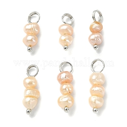 6pcs 2 estilos colgantes de perlas de agua dulce cultivadas naturales, encantos de patata, con fornituras de latón platinado, peachpuff, 11~16.5x4~4.5x4~4.5mm, agujero: 3.5 mm, 3 piezas / style