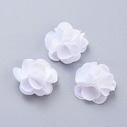 Polyester tissé à la main accessoires de costumes, fleur, blanc, 32.5x15mm