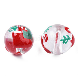 Perles de verre émaillées transparentes, le thème de Noël, rond avec des chaussettes, rouge, 13~14x12x11mm, Trou: 1.6mm