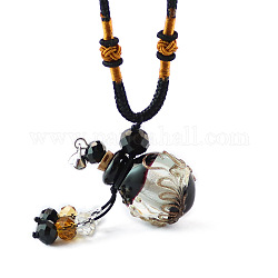 Collana con ciondolo bottiglia di profumo a lume con perle di vetro, gioielli per fiale di olio essenziale per le donne, nero, 17.7~25.59 pollice (45~65 cm)