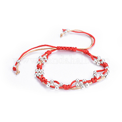 (Schmuckpartys im Fabrikverkauf) Verstellbare Armbänder aus geflochtenen Perlen aus Nylonschnur, mit Eisenperlen, rot, 1-7/8 Zoll ~ 3-1/2 Zoll (4.9~9 cm)