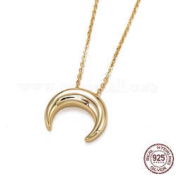 Collares pendientes de plata de ley 925, con cadenas de cable y cierres de anillo de resorte, doble cuerno / luna creciente, dorado, 15 pulgada (38 cm)
