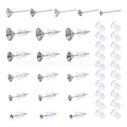 Unicraftale 304 Stainless Steel Post Stud Earring Settings, for Pointed Back Xilion Rivoli Rhinestone, with Silicone Ear Nuts, Stainless Steel Color, Stud Earring Settings: 500pcs, Ear Nuts: 500pcs