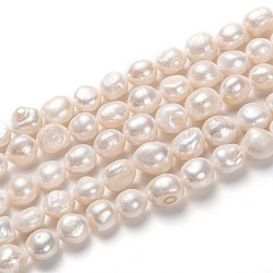 Brins de perles de culture d'eau douce naturelles, pomme de terre, blanc, 12~18x11~17mm, Trou: 0.8mm, Environ 28 pcs/chapelet, 14.17 pouce (36 cm)