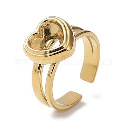 304 componente dell'anello del polsino aperto in acciaio inossidabile, impostazioni dell'anello della tazza della lunetta, cuore, vero placcato oro 14k, misura degli stati uniti 7 1/4 (17.5mm), vassoio: 7x8mm