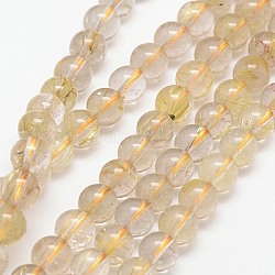 Natural Gold Rutilated Quartz Beads Strands, Grade AA, Round, Pale Goldenrod, 4mm, Hole: 1mm