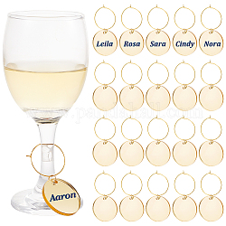 Ciondoli per bicchieri da vino rotondi piatti in acrilico, con i risultati orecchino a cerchio di ottone, giallo, 58mm, 24 pc / set