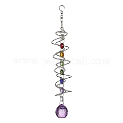 201 Stainless Steel Pendant Decorations, with Glass Pendant, for Outside Yard and Garden Decoration, Purple, 265mm
