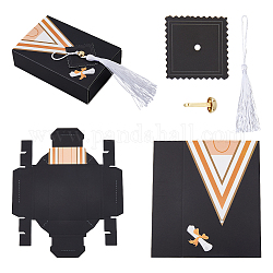 Robe de graduation rectangle papier tiroir boîtes de bonbons, avec des pompon, pour la fête de remise des diplômes, noir, produit fini : 10.04x6.9x2.7cm