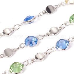 Chaînes de perles en verre manuels, avec les accessoires en laiton, Plaqué longue durée, soudé, avec bobine, couleur mixte, lien: 13x6.5x3mm et 8.5x4.5x1.5mm