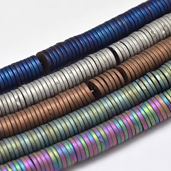 Electroplate non magnetici ematite sintetico fili di perline, perline Heishi, Disco / rotondo piatta, smerigliato, colore misto, 6x1mm, Foro: 1 mm, circa 410pcs/filo, 16 pollice