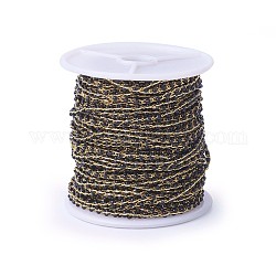 Cadenas de abalorios hechas a mano de esmalte, soldada, con cadenas de latón, real 18k chapado en oro, Plateado de larga duración, con carrete, negro, 4~5x2x2~3mm, aproximadamente 32.8 pie (10 m) / rollo