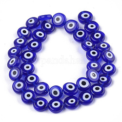 Chapelets de perles vernissées manuelles, plat rond, bleu, 9.5x3.5mm, Trou: 1.2mm, Environ 38 pcs/chapelet, 14.1 pouce ~ 14.5 pouces