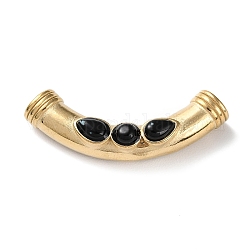Perles de tube en 304 acier inoxydable, avec turquoise synthétique, tube incurvé, noir, 14.5x39.5x7.5mm, Trou: 3.2mm