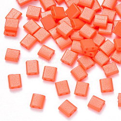 Perles de rocaille en verre peintes à 2 trou, rectangle, tomate, 5x4.5~5.5x2~2.5mm, trou: 0.5~0.8 mm, environ 1180 PCs / sachet 