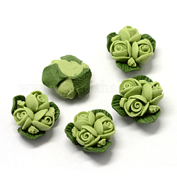 Handgemachte Porzellan Cabochons, China Clay Perlen, Blume, gelb-grün, 15.5~17.5x15~17x8~9 mm