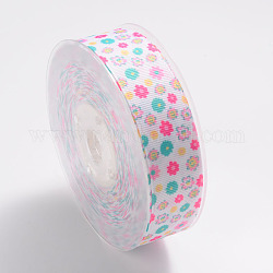 Blumenmuster gedruckt Grosgrainbänder für Geschenkverpackung, weiß, 1 Zoll (25 mm), etwa 100 yards / Rolle (91.44 m / Rolle)