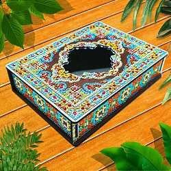 DIY ダイヤモンド ジュエリー ボックス キット  ミラー付き木製ボードを含む  樹脂ラインストーン  ダイヤモンド付箋  トレープレートと接着剤クレイ  カラフル  完成品：200x150x45mm