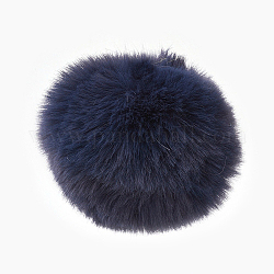 Pendenti ricoperti di sfere pom pom in pelliccia sintetica fatta a mano, palle di pelo di coniglio sfocato, con fibra elastica, blu di Prussia, 55~74mm, Foro: 5 mm