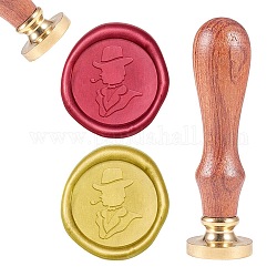 Scrapbook diy, timbro di sigillo di ottone e set di maniglie in legno, gentiluomo, oro, 8.9x2.5cm, francobolli: 25x14.5 mm