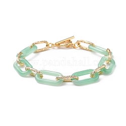 (Jewelry Parties Factory Sale)Acrylic & Aluminum Paperclip Chain Bracelets, with 304 Stainless Steel Toggle Clasps, Light Green, 7-3/4 inch(19.8cm)