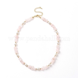 Collar de perlas y chips de cuarzo rosa natural, joyas de piedras preciosas para mujeres, 15.35 pulgada (39 cm)