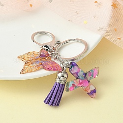 Porte-clés lettre en résine et breloques papillon en acrylique, Porte-clés pendentif pompon avec fermoir porte-clés en alliage, lettre x, 9 cm