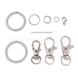 DIY Keychain Making Kit, Including Alloy Swivel Lobster Claw Clasps, 304 Stainless Steel Jump Rings & Curb Chains Extender & Keychain Clasps, Platinum & Stainless Steel Color, 265Pcs/box