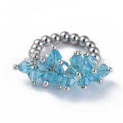 Bagues élastiques en 304 acier inoxydable, avec perle de verre galvanisée et épingles en laiton, bleu ciel, taille 8, 18mm