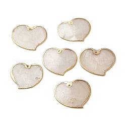Pendentifs en coquillage capiz naturel, Breloques cœur avec bord en laiton doré, La Saint-Valentin, blanc, 36~36.5x38~40.5x1.5~2mm, Trou: 1.5~1.6mm