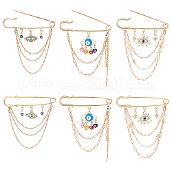 Nbeads 6 pz 3 stili spilla malocchio, multistrato appeso catena di perline spilla con strass fascino spilla malocchio nappa gioielli per donne vestiti cappelli borse decorazione