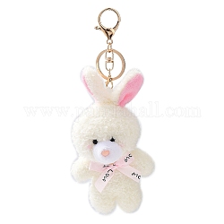Cute Cotton Keychain, with Iron Key Ring, for Bag Decoration, Keychain Gift Pendant, Rabbit, 20cm, Pendant: 139x80x55mm