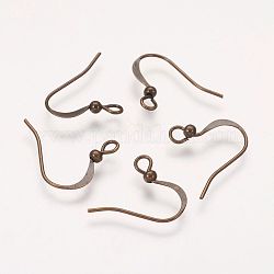 Brass Earring Wire Hooks, with Horizontal Loop with Beads, Lead Free & Nickel Free, Antique Bronze, 15mm, Hole: 2mm