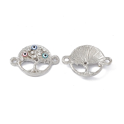 Alloy Crystal Rhinestones Connector Charms, with Enamel, Flat Round Tree Links with Colorful Evil Eye, Platinum, 16x22x3.7mm, Hole: 1.6mm