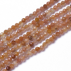Chapelets de perles de sunstone naturelle naturelles, facette, ronde, 2~2.5x2mm, Trou: 0.2mm, Environ 158~205 pcs/chapelet, 15.7~16.7 pouce (40~42.5 cm)