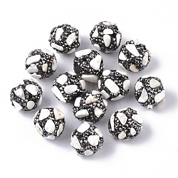 Polymer Ton Strass Perlen, mit natürlichen Howlite-Chips, Runde, 16~18 mm, Bohrung: 1.6 mm