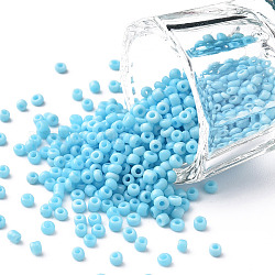 Perles de rocaille en verre, opaque graine de couleurs, ronde, lumière bleu ciel, taille: environ 2mm de diamètre, Trou: 1 mm, environ 6666 pcs/100 g