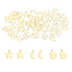 SUPERFINDINGS 60Pcs 3 Style Brass Charms, Long-Lasting Plated, Mixed Shapes, Real 24K Gold Plated, 10.5~12x5.5~10x0.5~0.6mm, Hole: 1~1.4mm, 20pcs/style